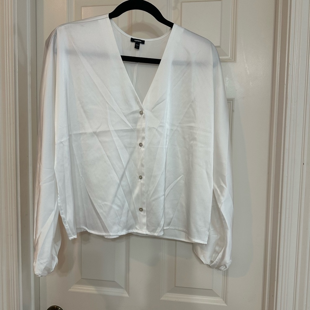 Express V-Neck White Blouse